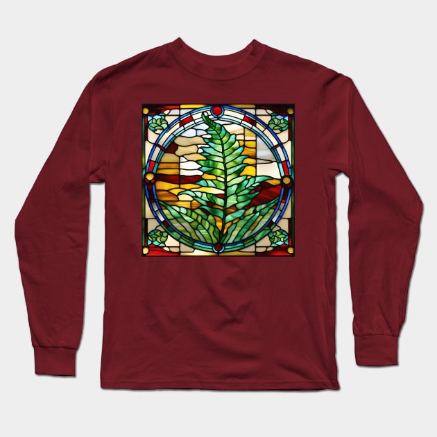 Fern Leaf Stained Glass Long Sleeve T-Shirt by Xie